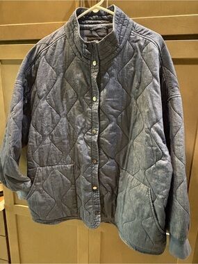 Fleet Street Blue Denim Quilted Snap Front Jacket, 2X